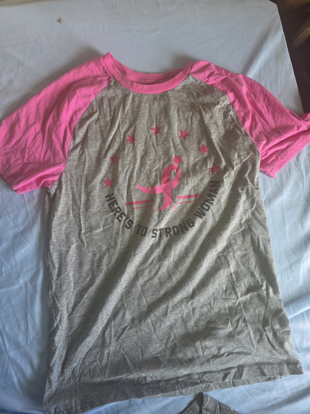 Women’s Pink Sleeve Raglan Tee - Support Ribbon Graphic